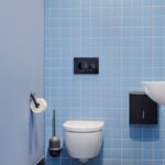 Die HEWI Serie 477/801 vereint klare Formen und höchste Funktionalität. In zeitlosem Schwarz lassen sich die Produkte mit jeder Farbe als stilvolles Accessoire kombinieren, wie hier auf den Stations-WCs.