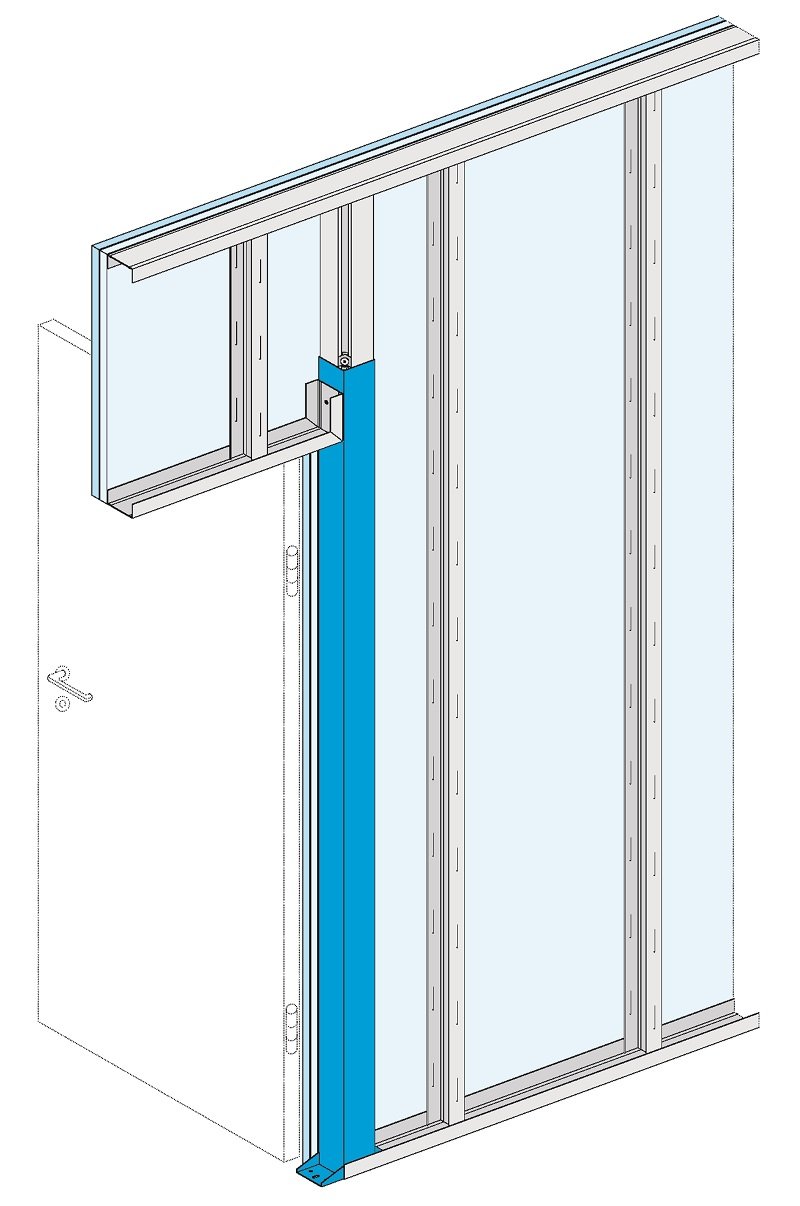 Mit der Knauf Statikstütze lassen sich in leichten Trockenbauwänden Öffnungen für Türen mit hohen Türblattgewichten einfacher herstellen.