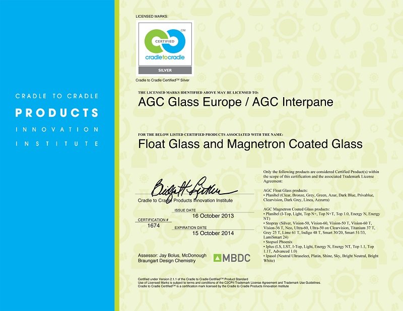 Cradle-to-Cradle-Silber-Zertifikat für komplette Floatglaspalette