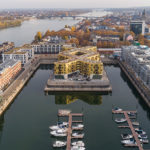 Aufsicht auf Wohngebäude DOXX im Zollhafen Mainz von schneider+schumacher