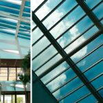 Verglasung: Um Überhitzung und Blendung durch die großen Glasflächen der Stufen-Lichtbänder, die das Atrium des ACTIS Hauptsitz im französischen Limoux überspannen, zu vermeiden, wurden die VELUX Modular Skylights mit elektrochromen Gläsern von SageGlass ausgestattet