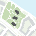 Park Fort Krayenhoff in Nijmegen von orange architects besteht aus drei Stadtvillen in einem öffentlichen Park am Ufer der Waal.