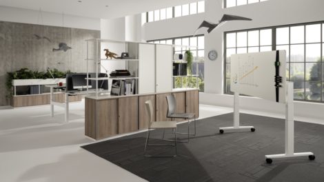 flexible Arbeitswelt WINEA FLOW Steh-Sitz-Tisch